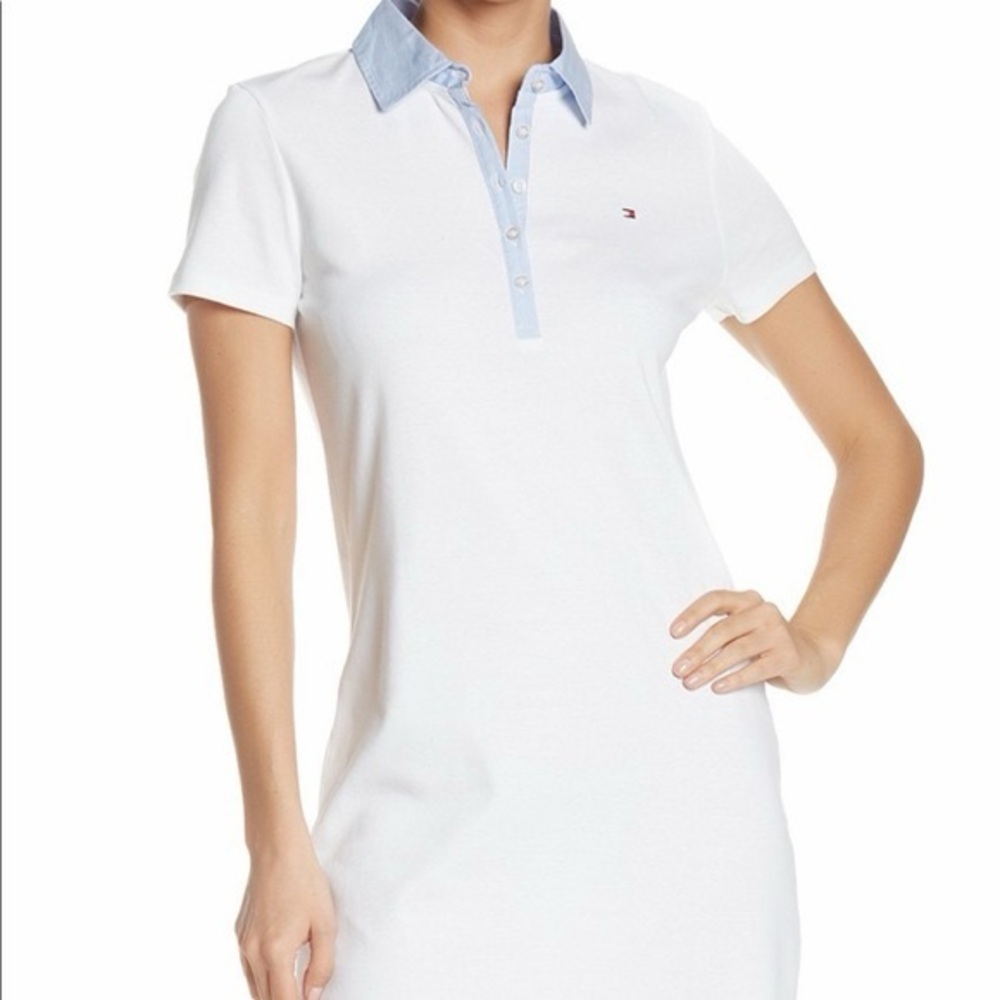 Tommy Hilfiger Polo Dress White Blue Trim Size Large NWT
